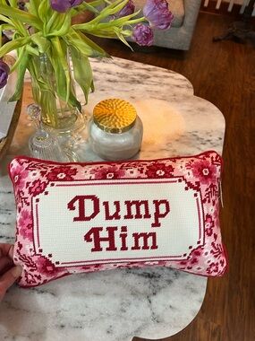 Handcrafted 'Dump Him' Pink Cross-Stitch Pillow